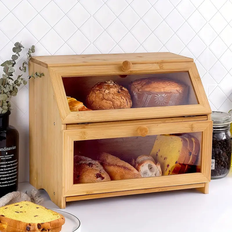 Boîte à pain en bois double couche