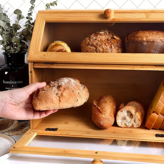Boîte à pain en bois double couche