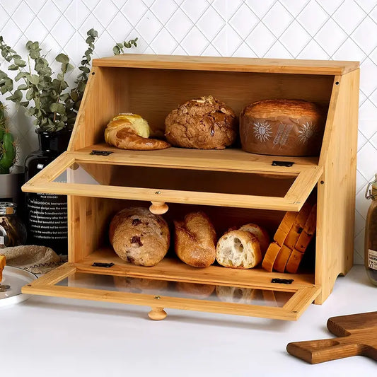 Boîte à pain en bois double couche